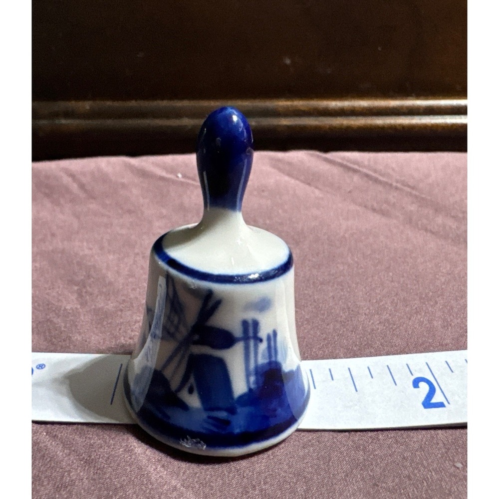 Hand Painted Delfts Blue and White Miniature Bell‎ 2.75" High Windmill Vintage - Picture 3 of 6